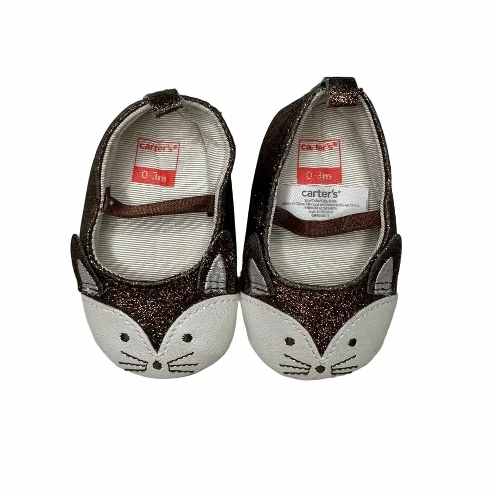 Carters Mary Jane Crib Fox Glitter Shoes Size 0-3 Months